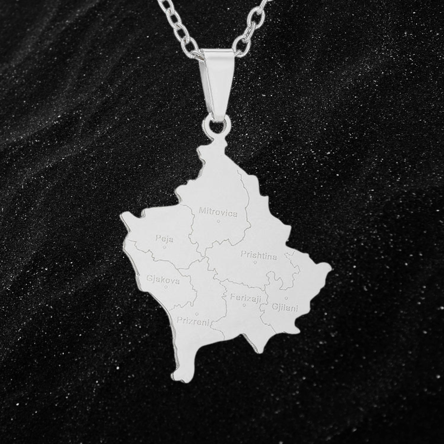 Kosovo Map Necklace With City Names