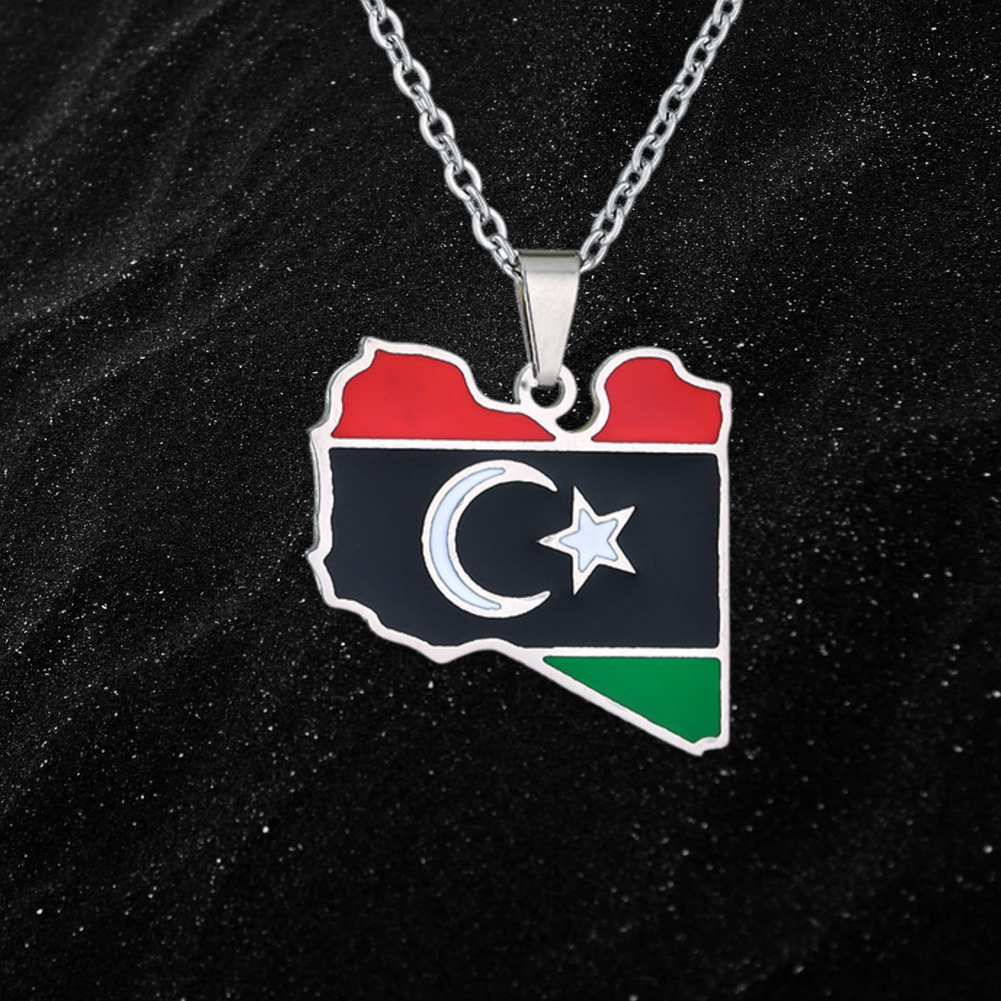 Libya Map Necklace With Colored Flag