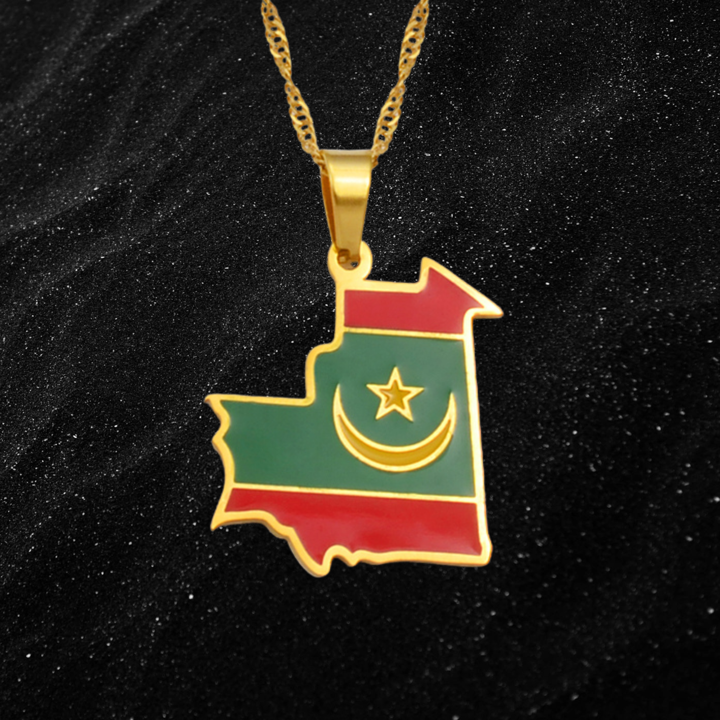 Mauritania Map Necklace With Colored Flag