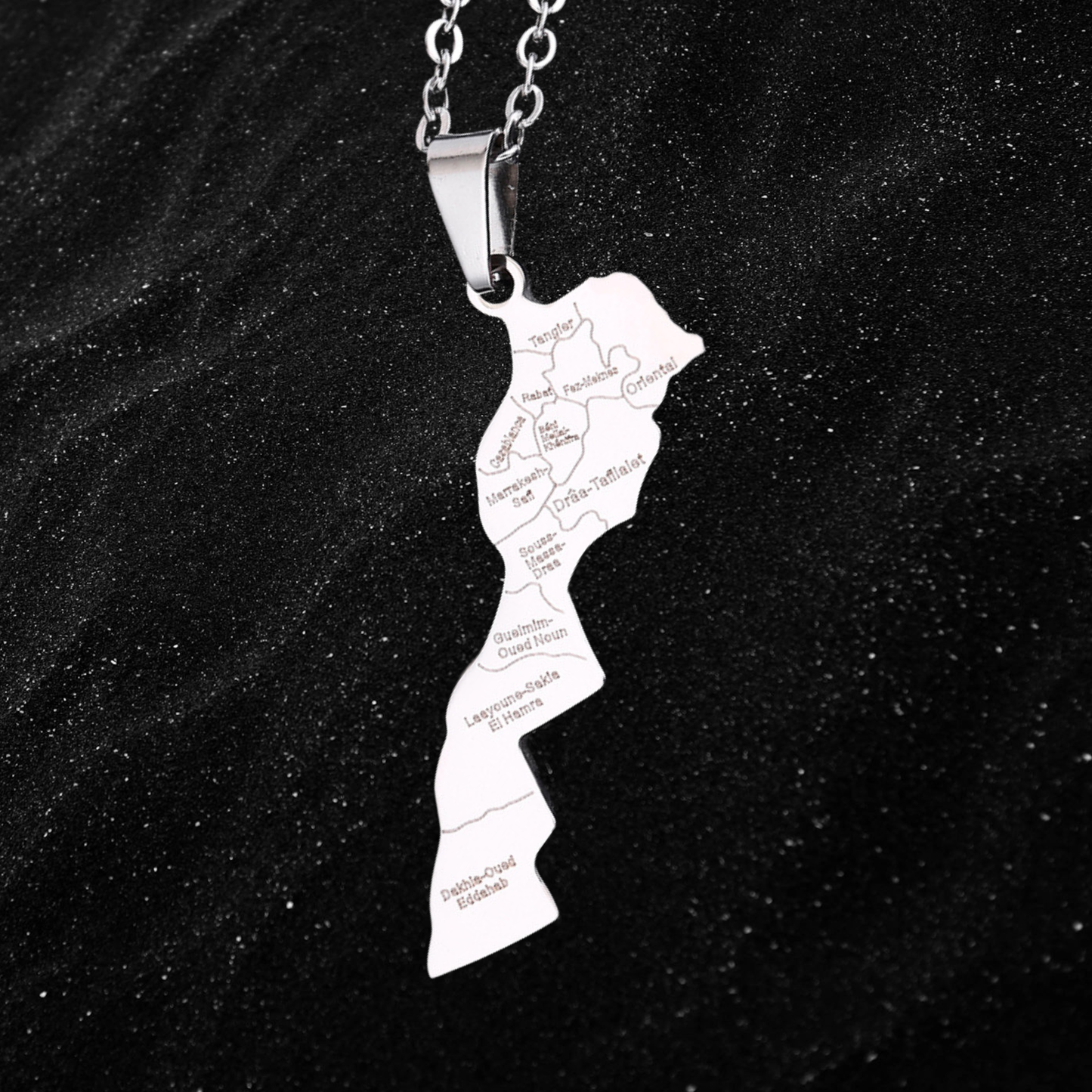 Morocco Map Necklace With City Names