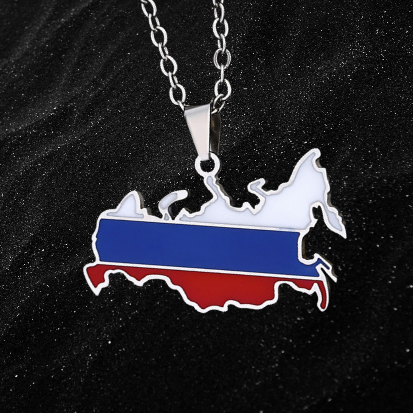 Russia Map Necklace With Colored Flag