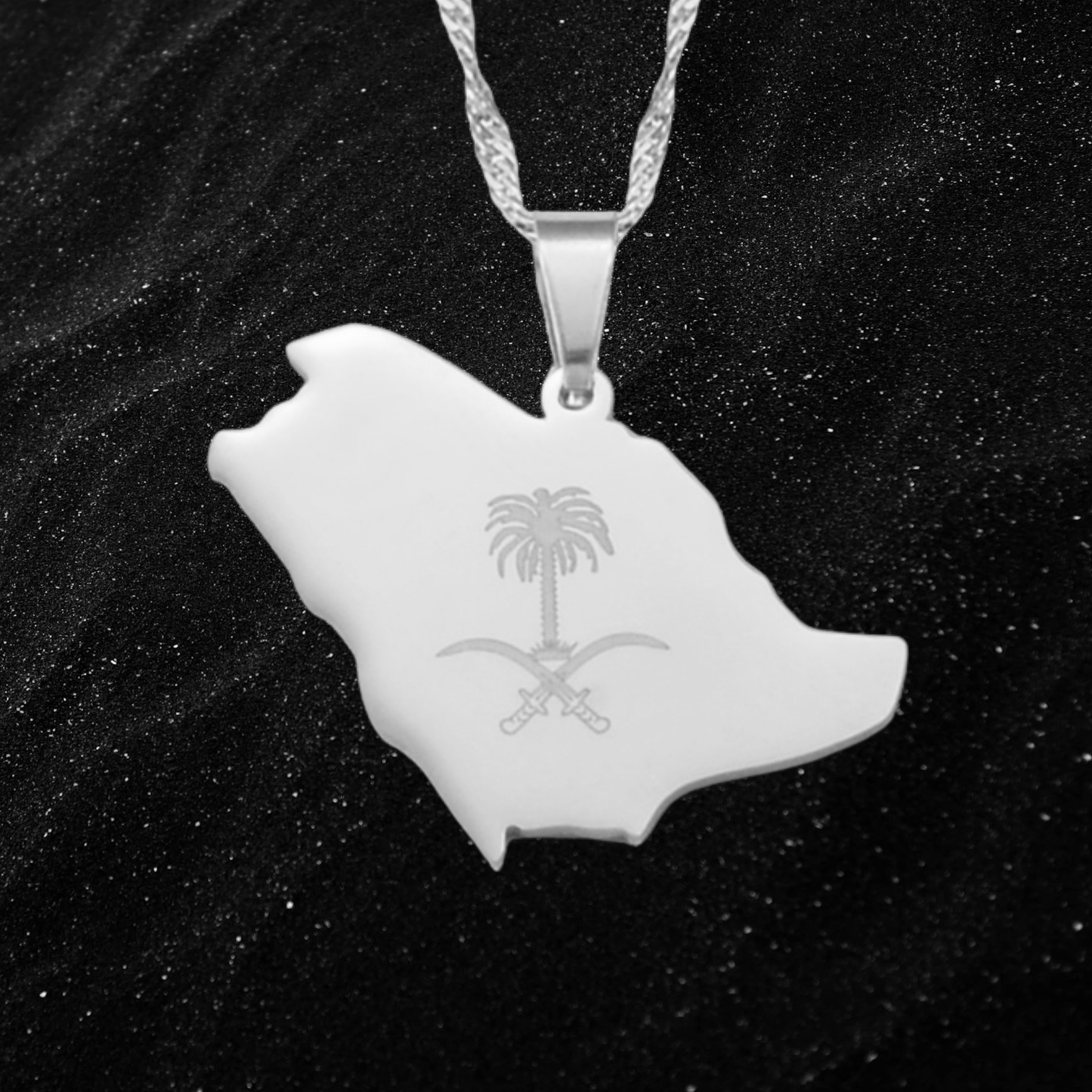 Saudi Arabia Map Necklace with National Coat of Arms