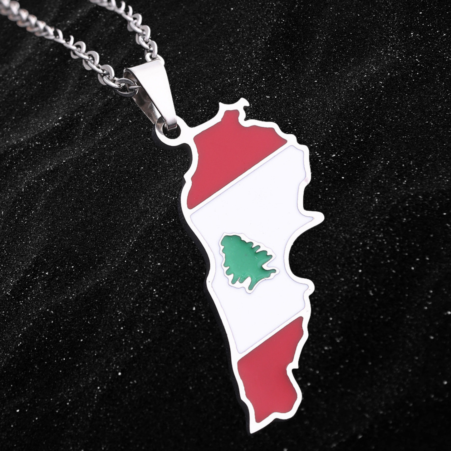 Lebanon Map Necklace With Colored Flag