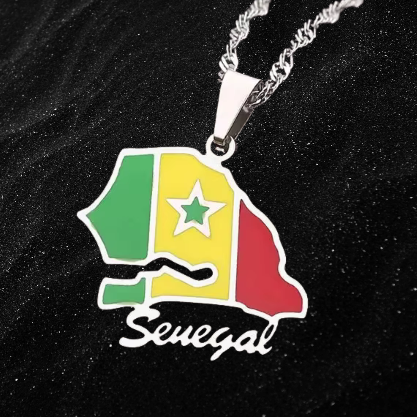 Senegal Map Necklace With Colored Flag