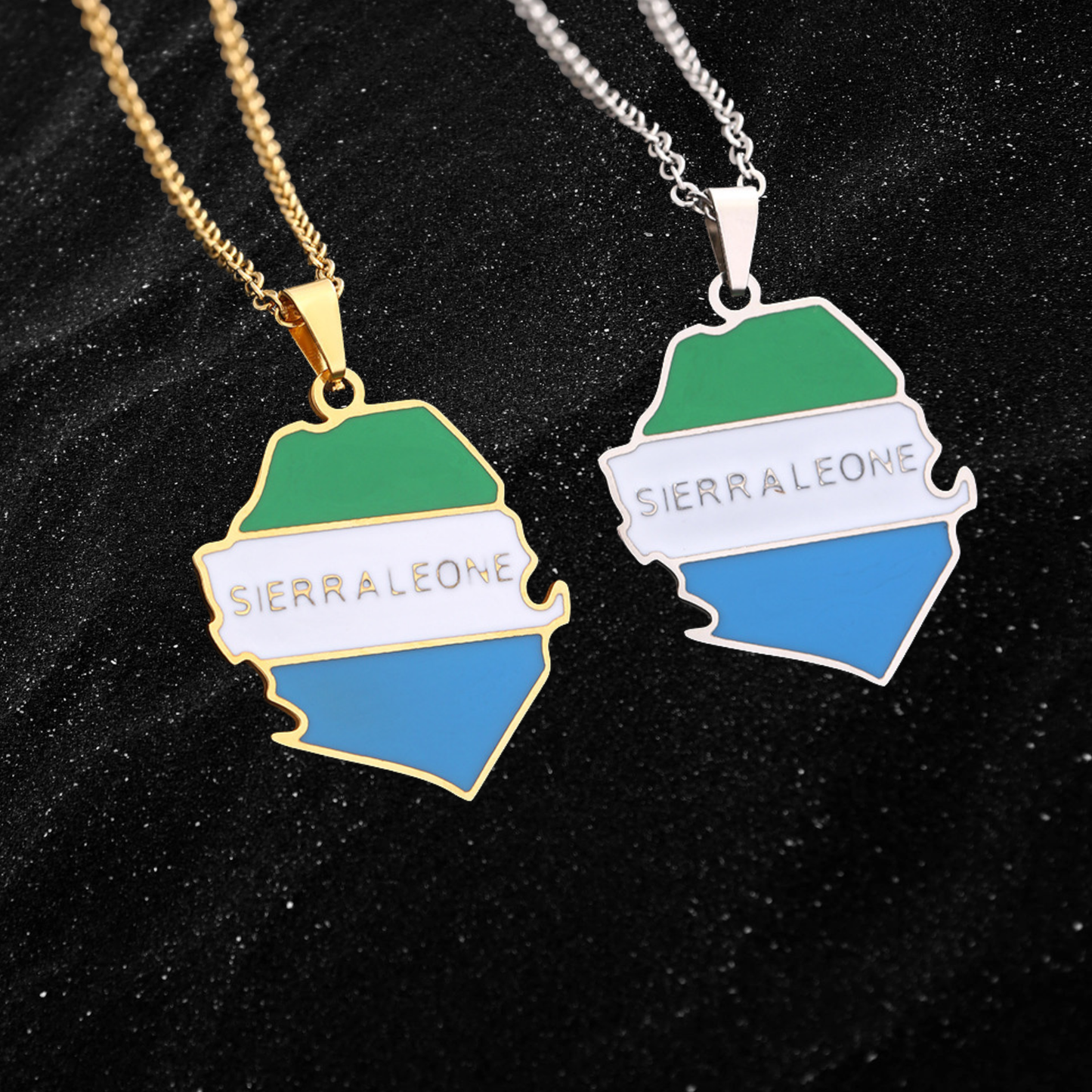 Sierra Leone Map Necklace With Colored Flag