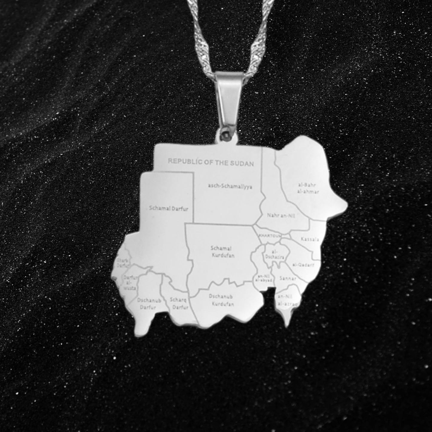 Sudan Map Necklace With City Names