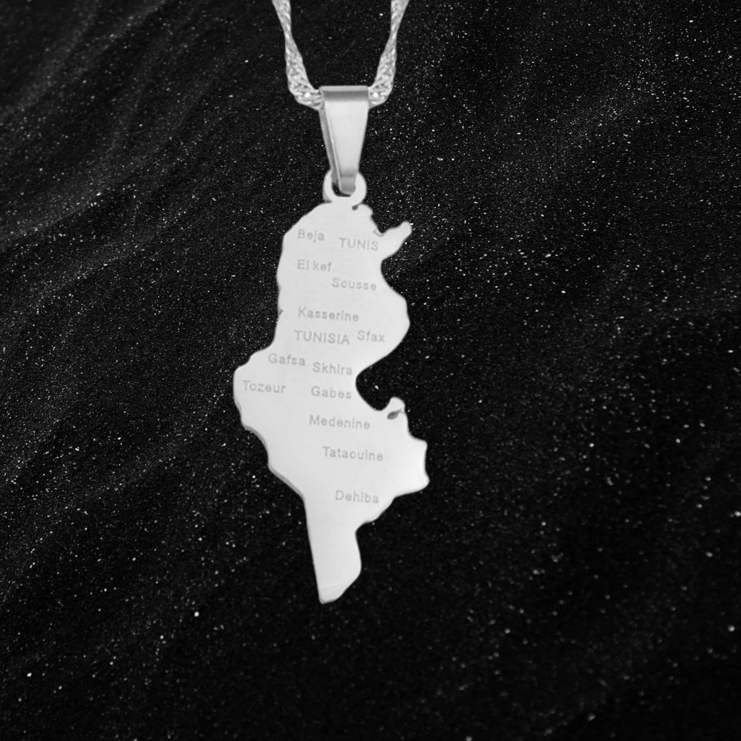 Tunisia Map Necklace With City Names