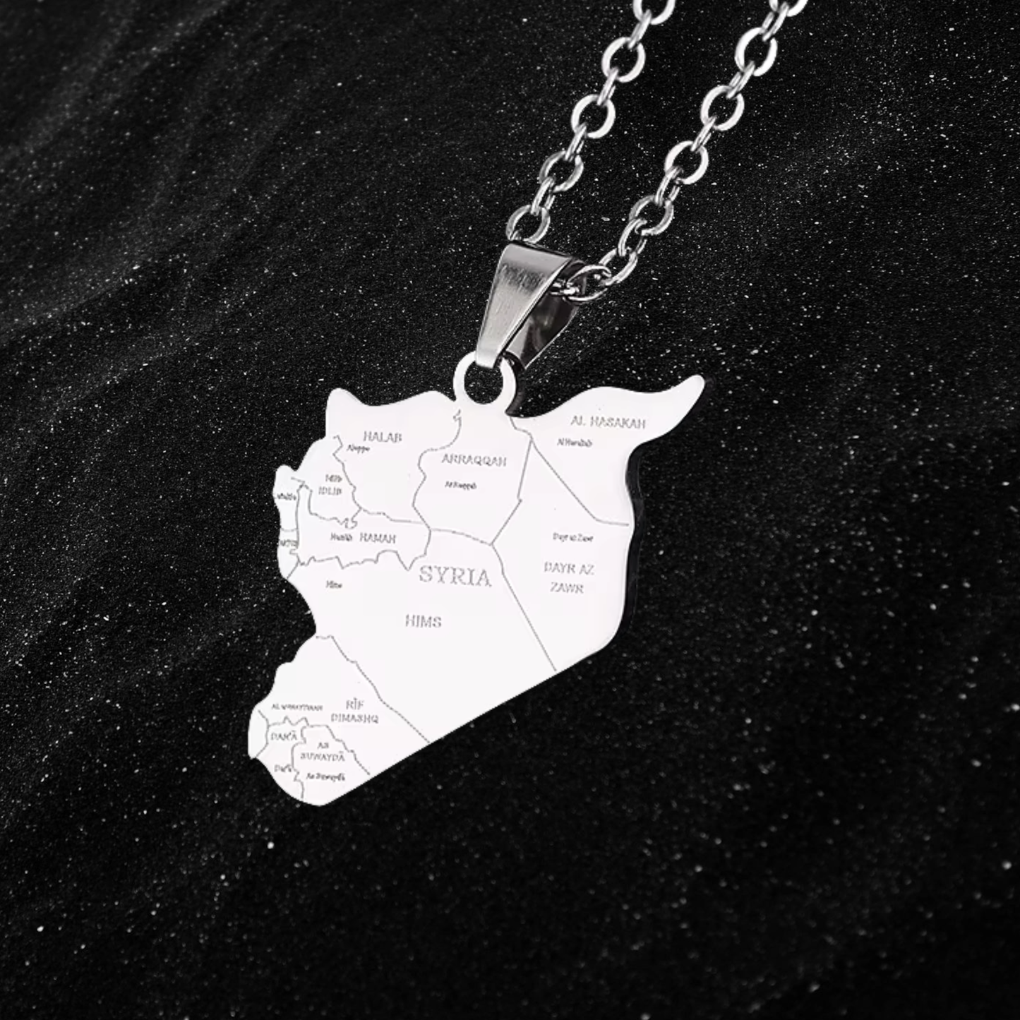 Syria Map Necklace With City Names