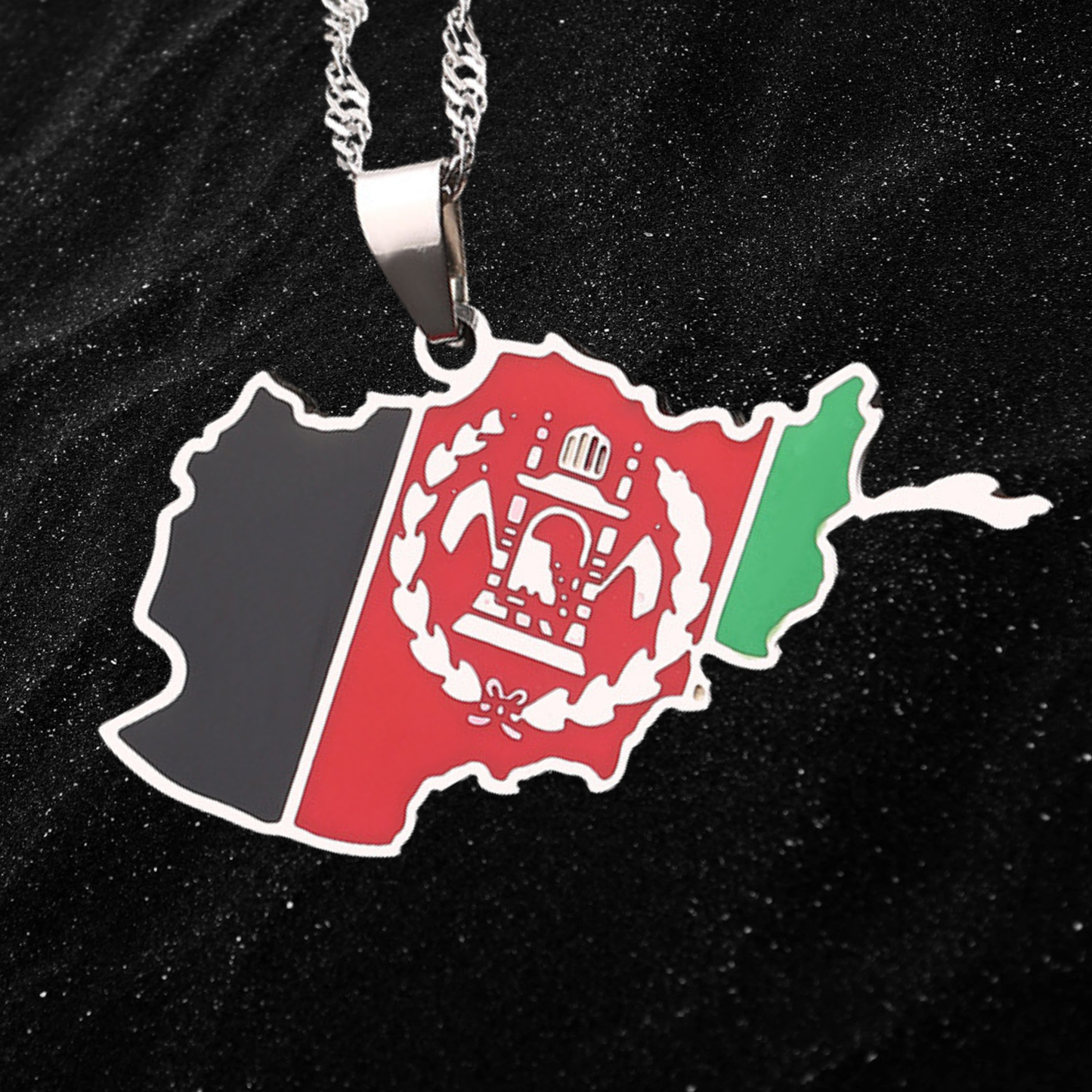 Afghanistan Map Necklace With Colored Flag