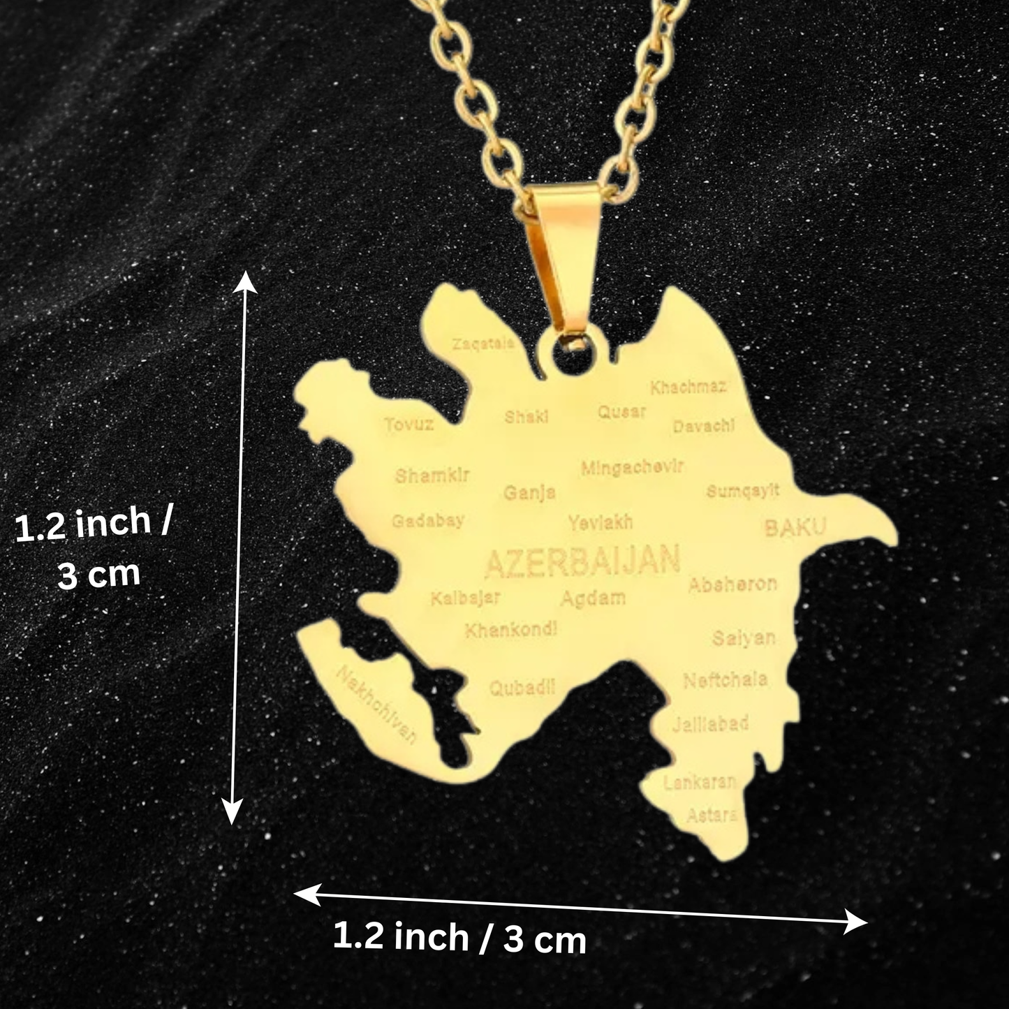 Azerbaijan Map Necklace With City Names