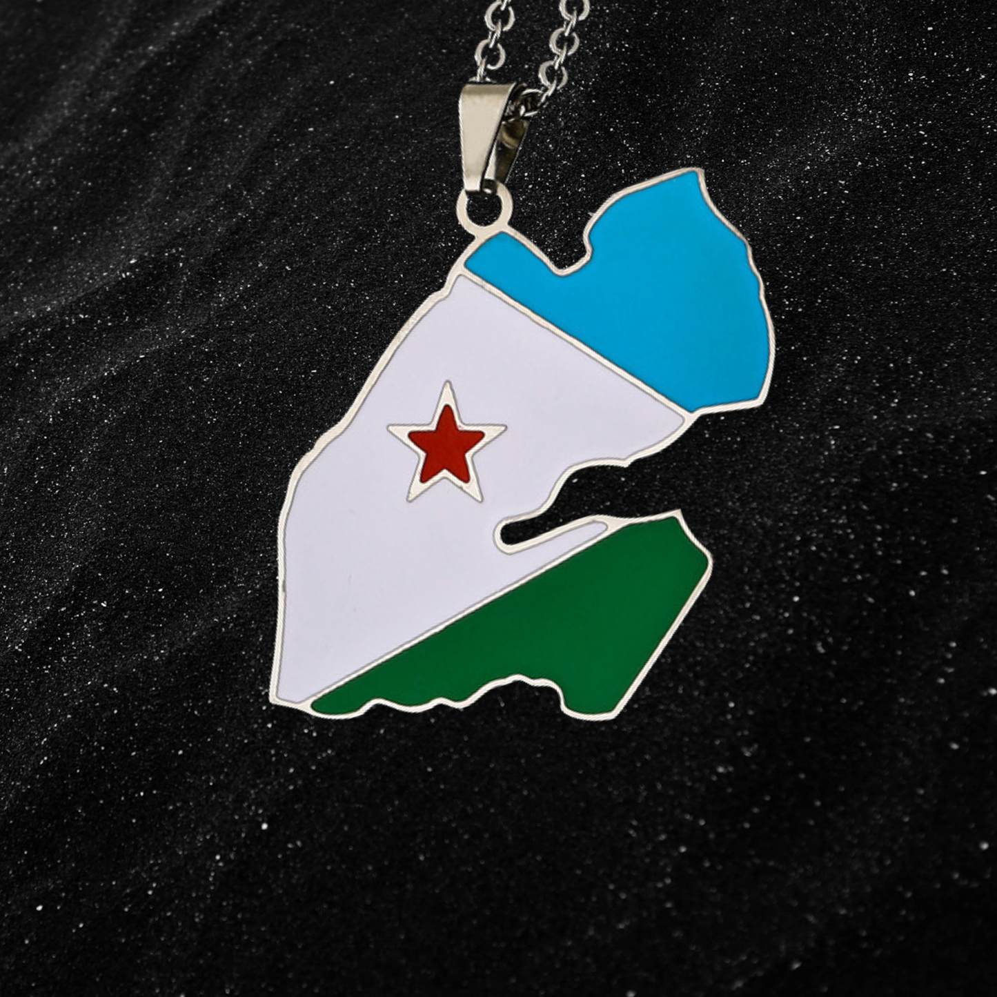 Djibouti Map Necklace With Colored Flag