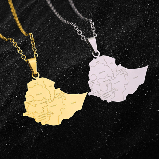 Ethiopia Map Necklace With City Names