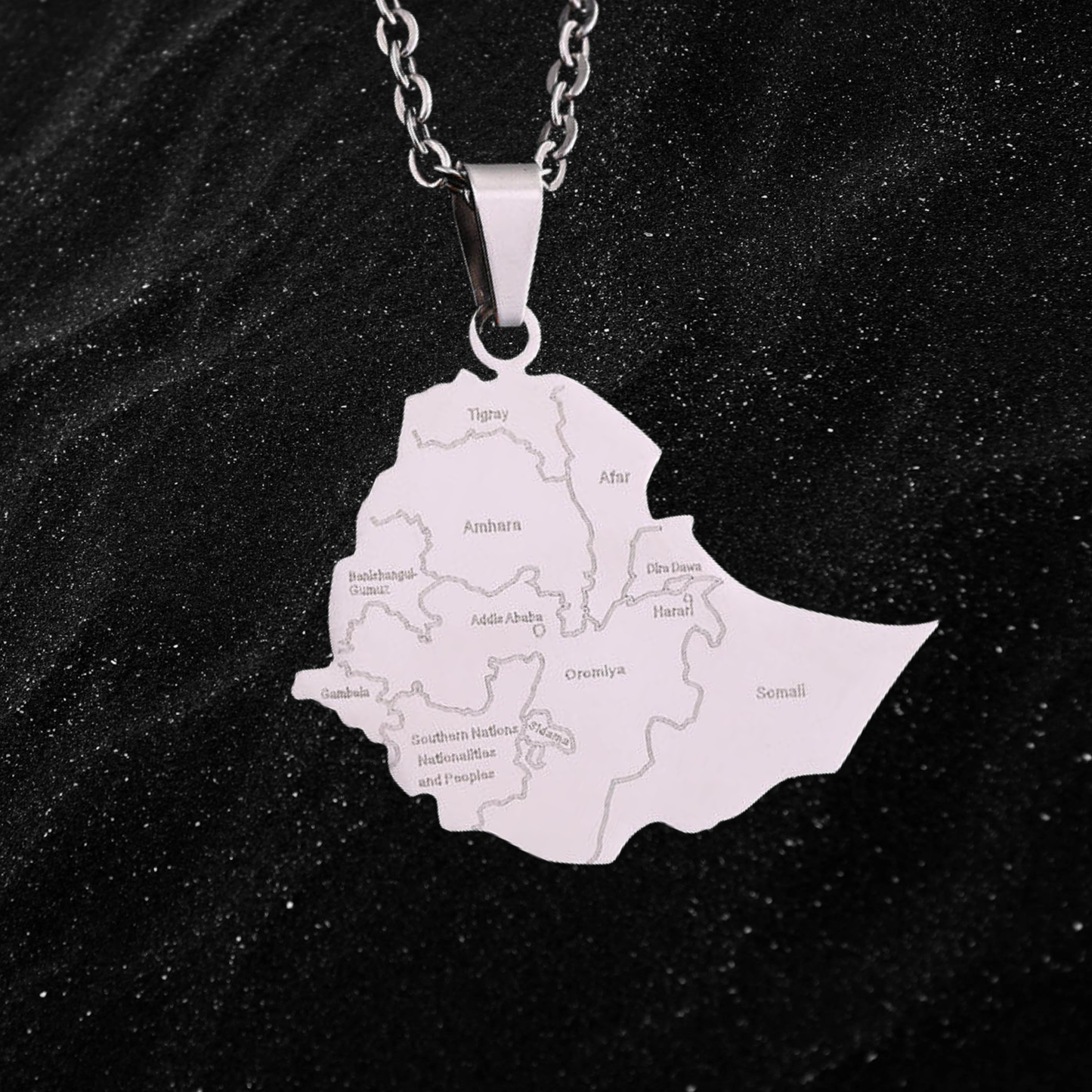 Ethiopia Map Necklace With City Names