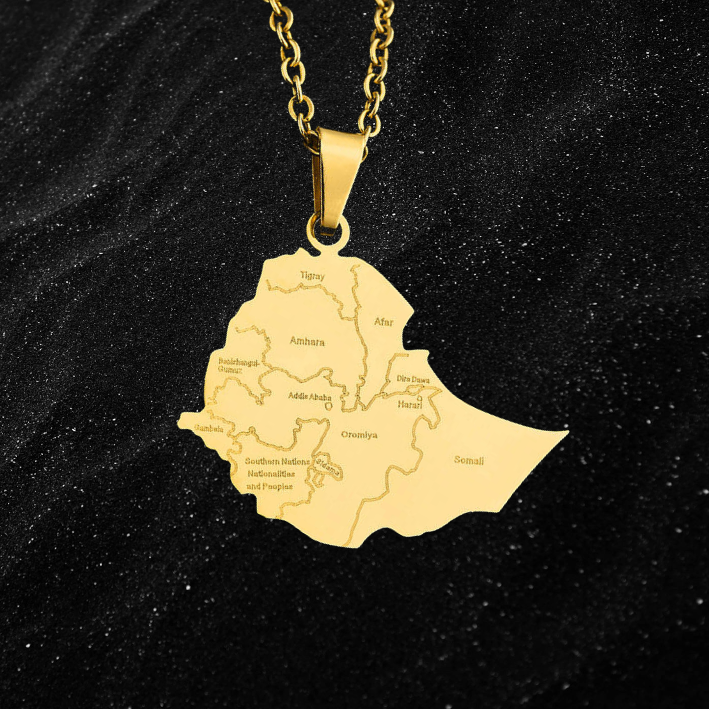 Ethiopia Map Necklace With City Names