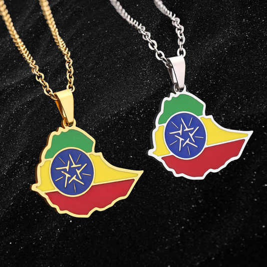 Ethiopia Map Necklace With Colored Flag
