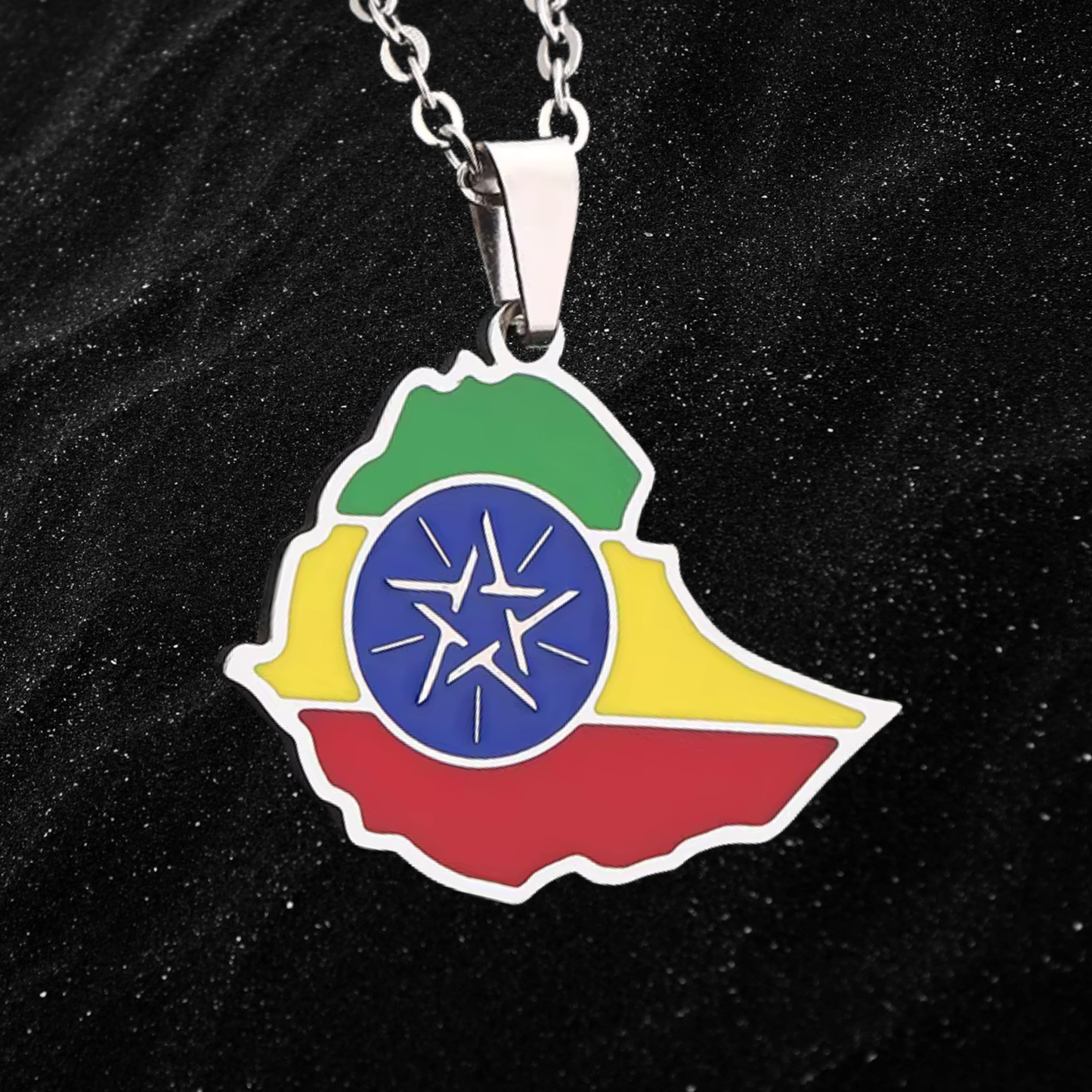 Ethiopia Map Necklace With Colored Flag