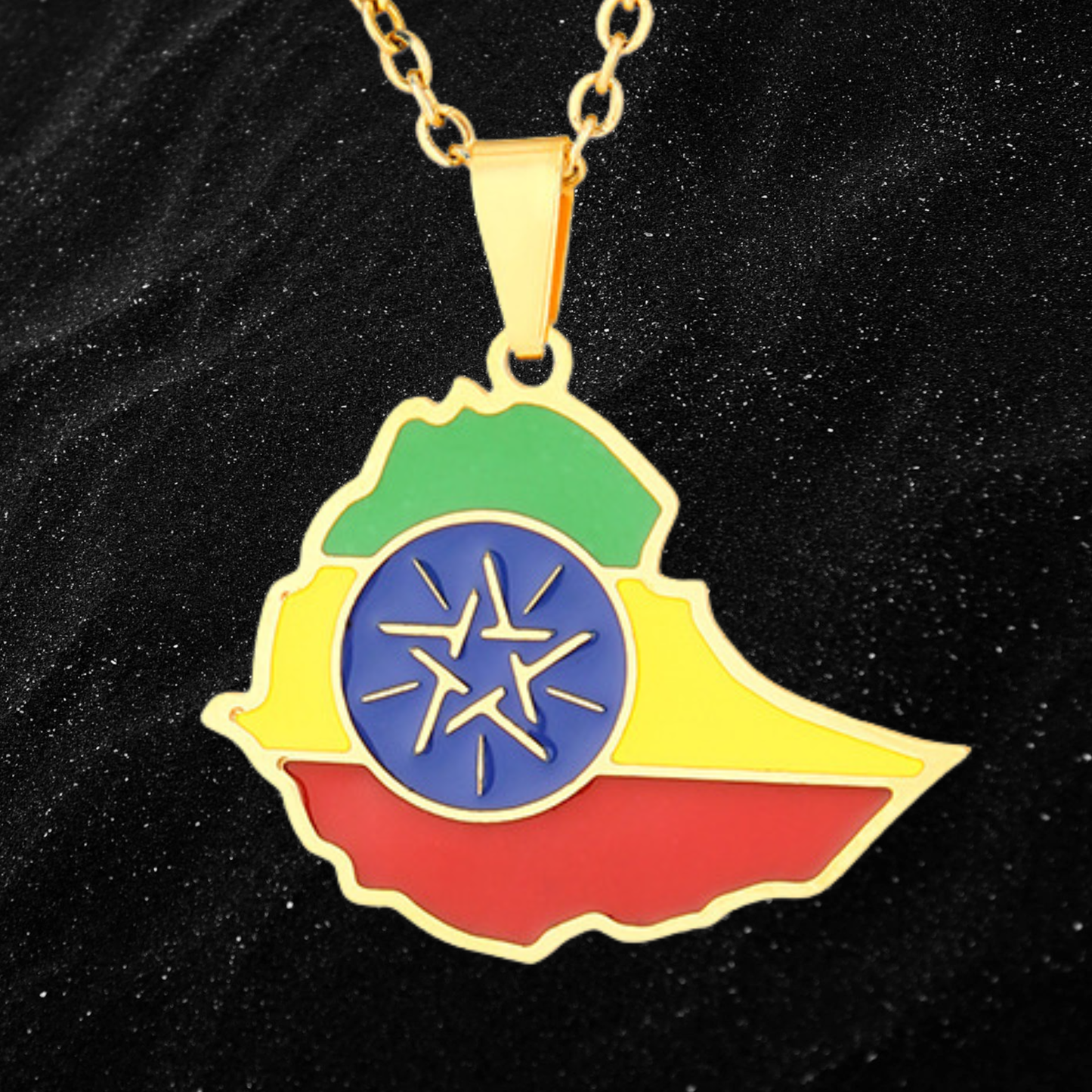 Ethiopia Map Necklace With Colored Flag