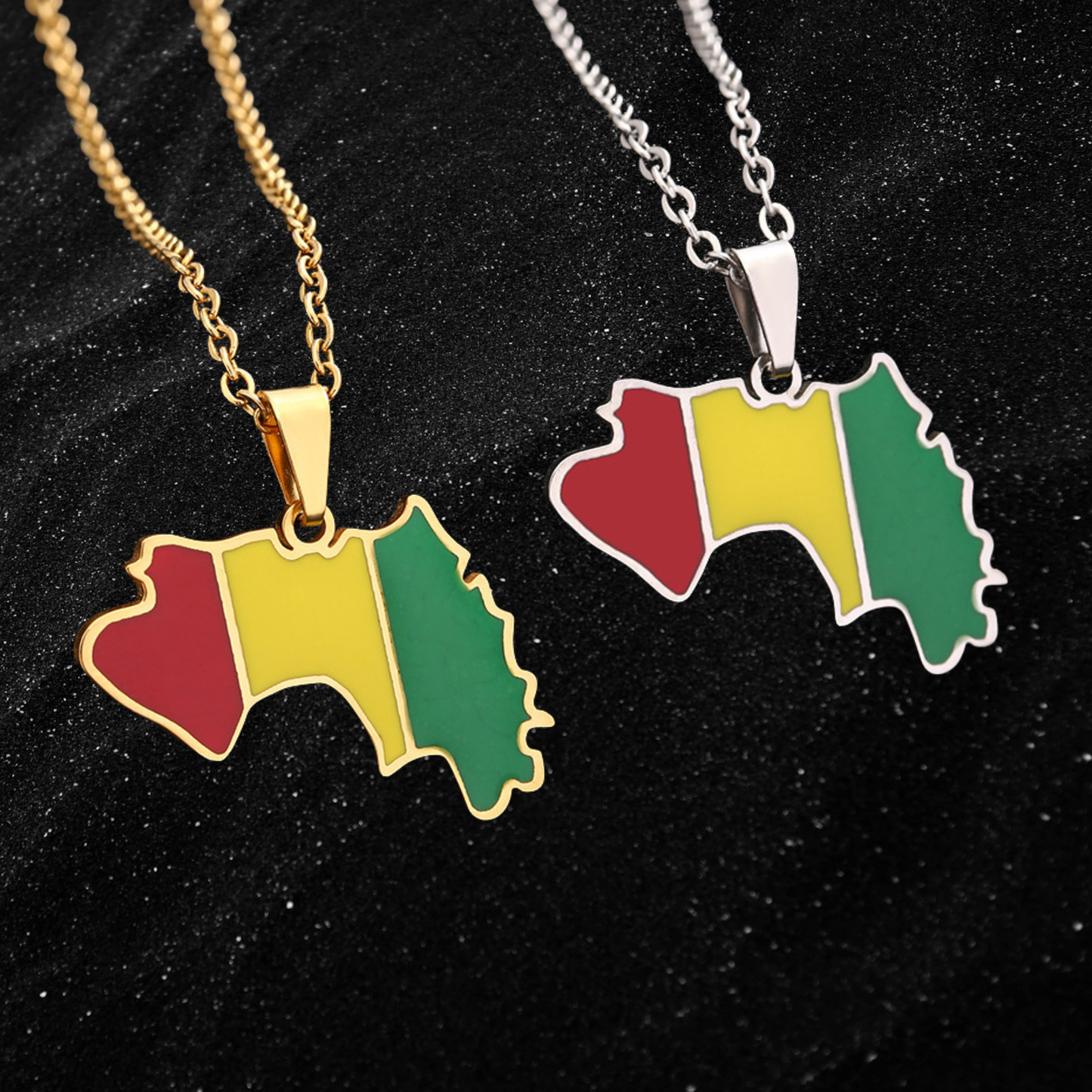 Guinea Map Necklace With Colored Flag