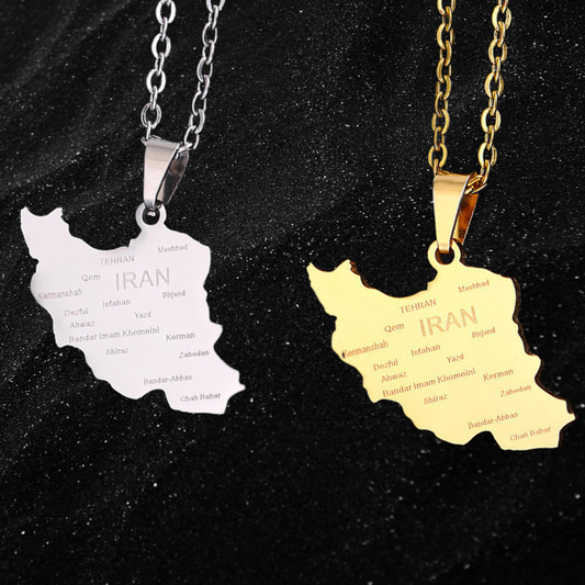 Iran Map Necklace With City Names