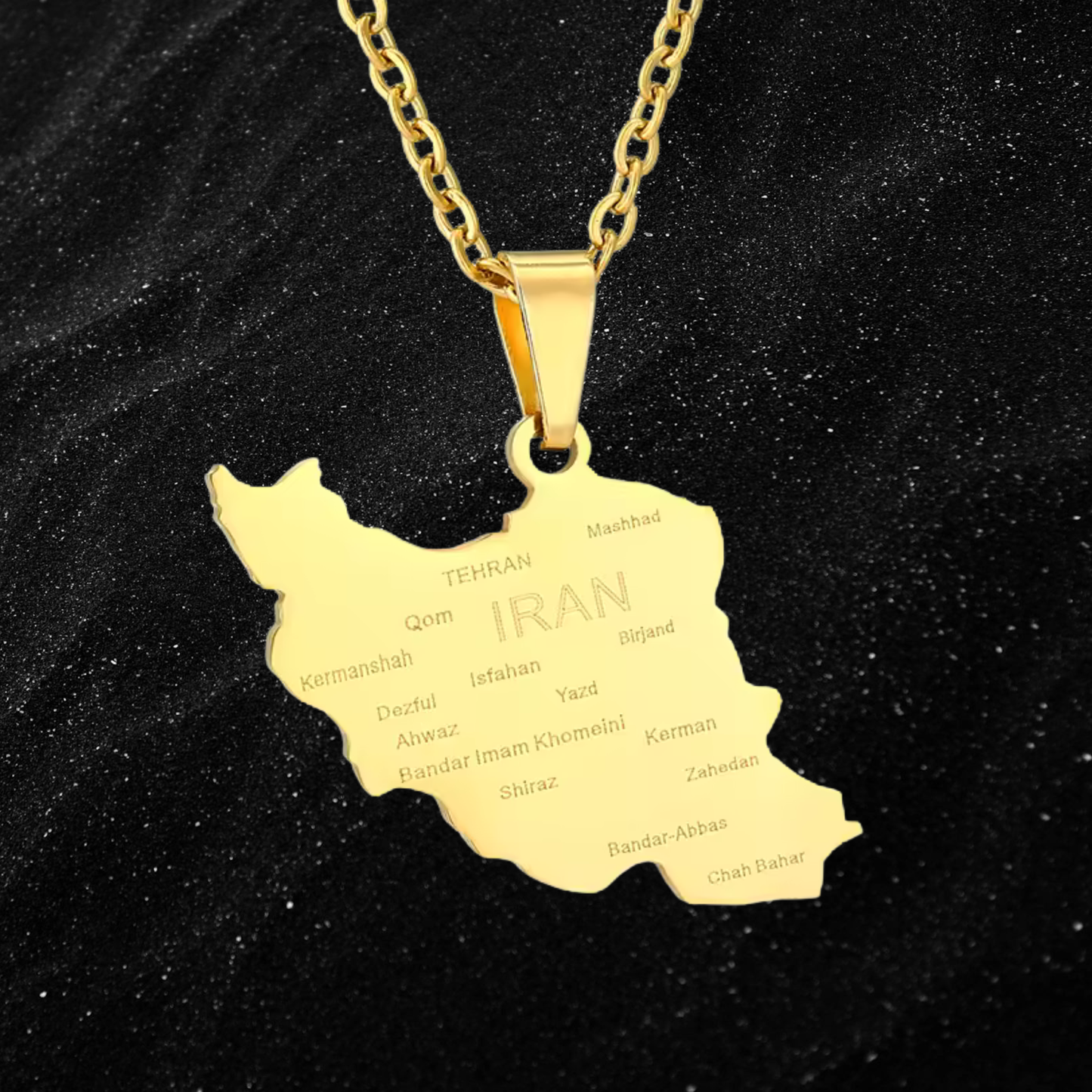 Iran Map Necklace With City Names