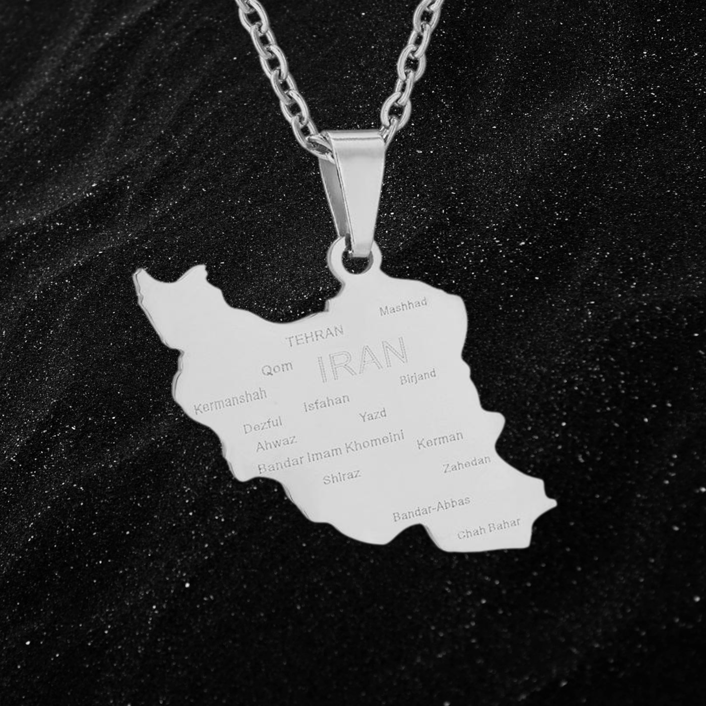 Iran Map Necklace With City Names