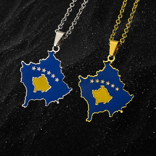 Kosovo Map Necklace With Colored Flag