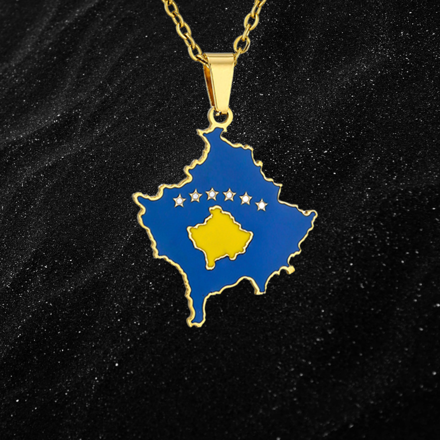 Kosovo Map Necklace With Colored Flag