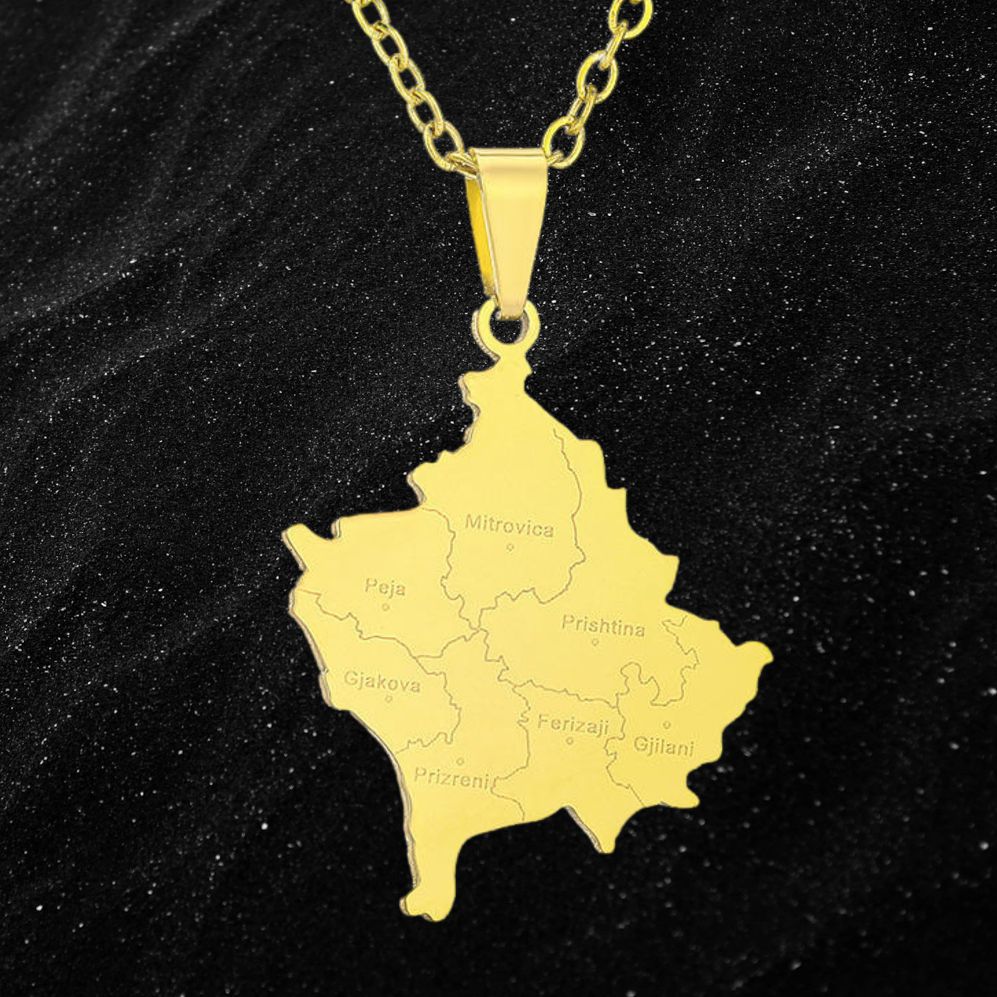 Kosovo Map Necklace With City Names