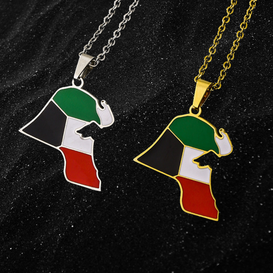Kuwait Map Necklace With Colored Flag