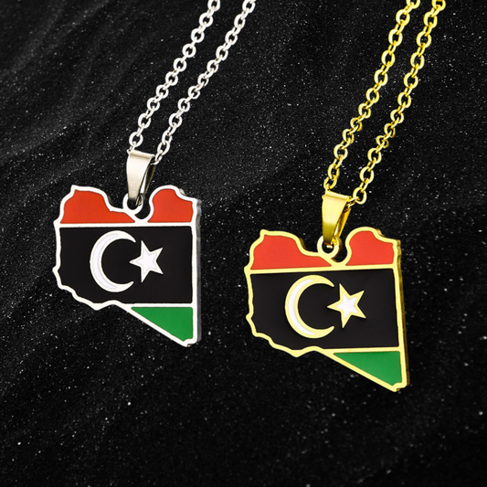 Libya Map Necklace With Colored Flag