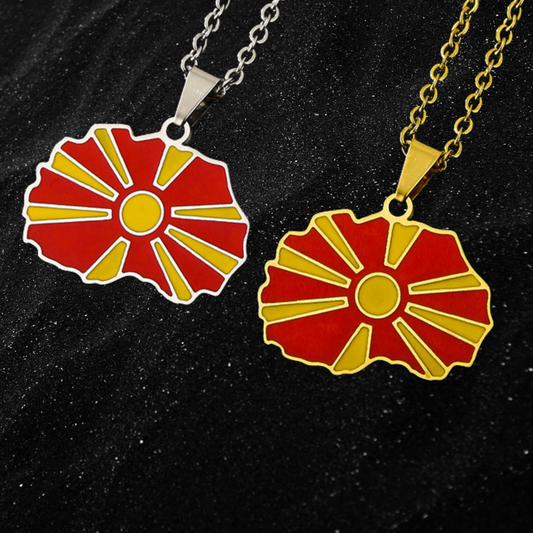 Macedonia Map Necklace With Colored Flag