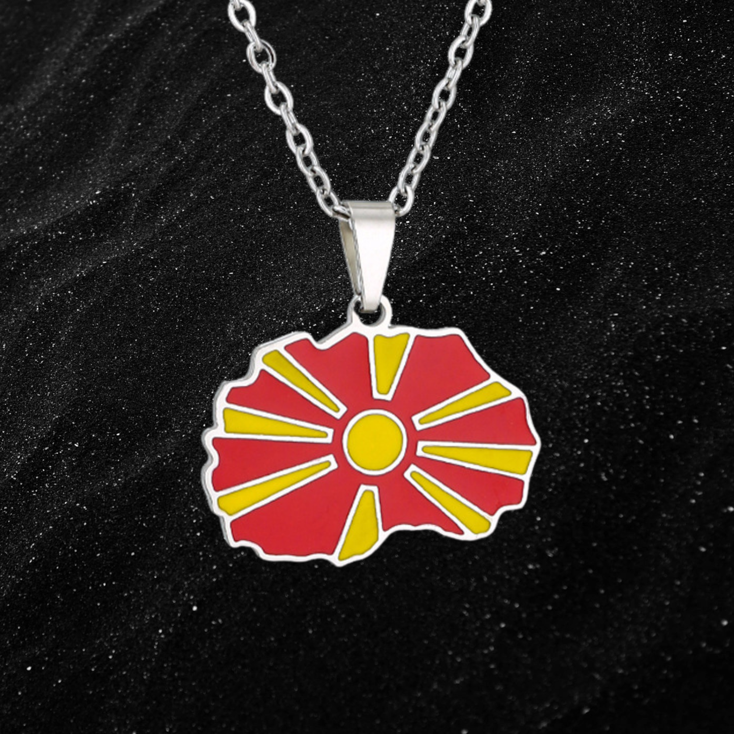 Macedonia Map Necklace With Colored Flag