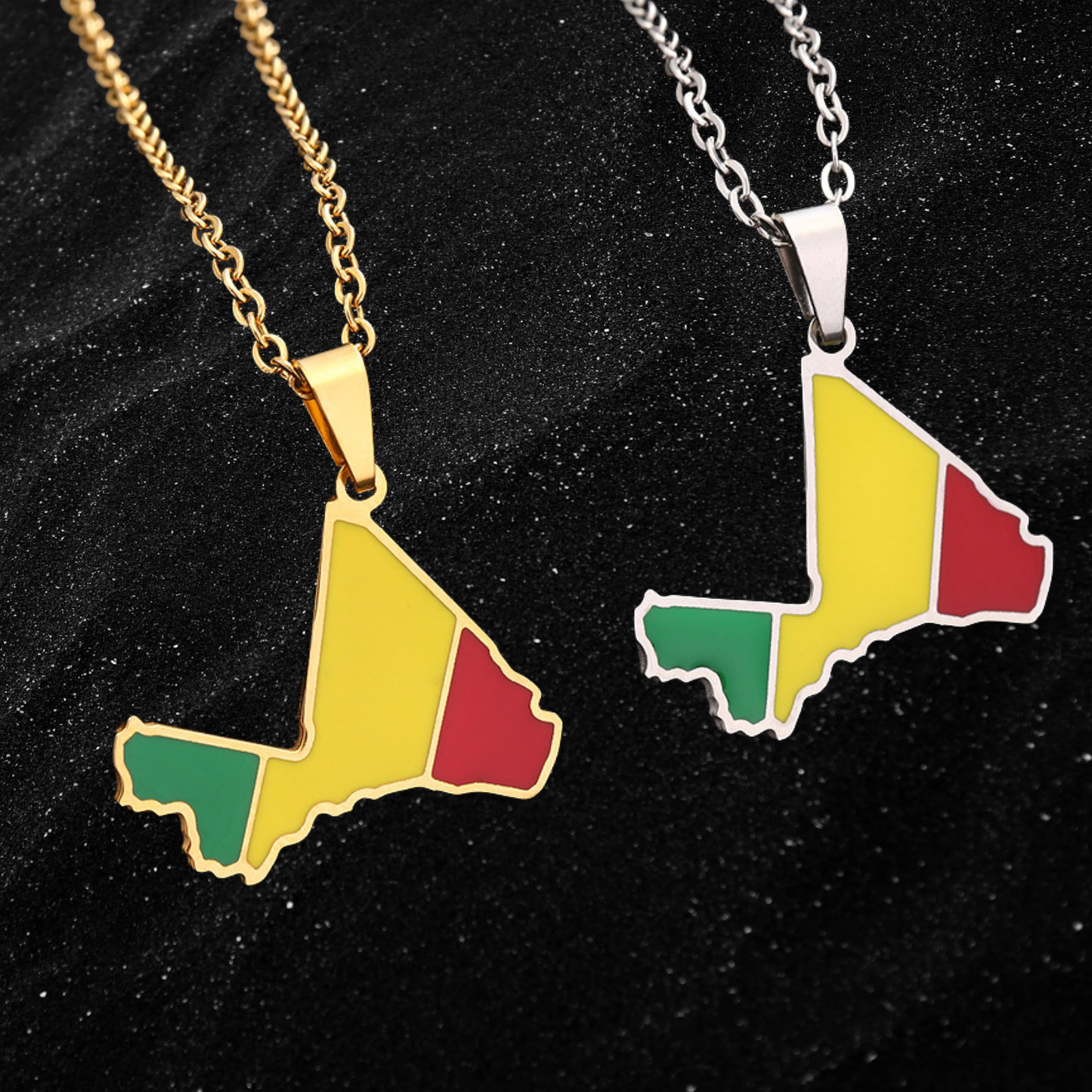 Mali Map Necklace With Colored Flag