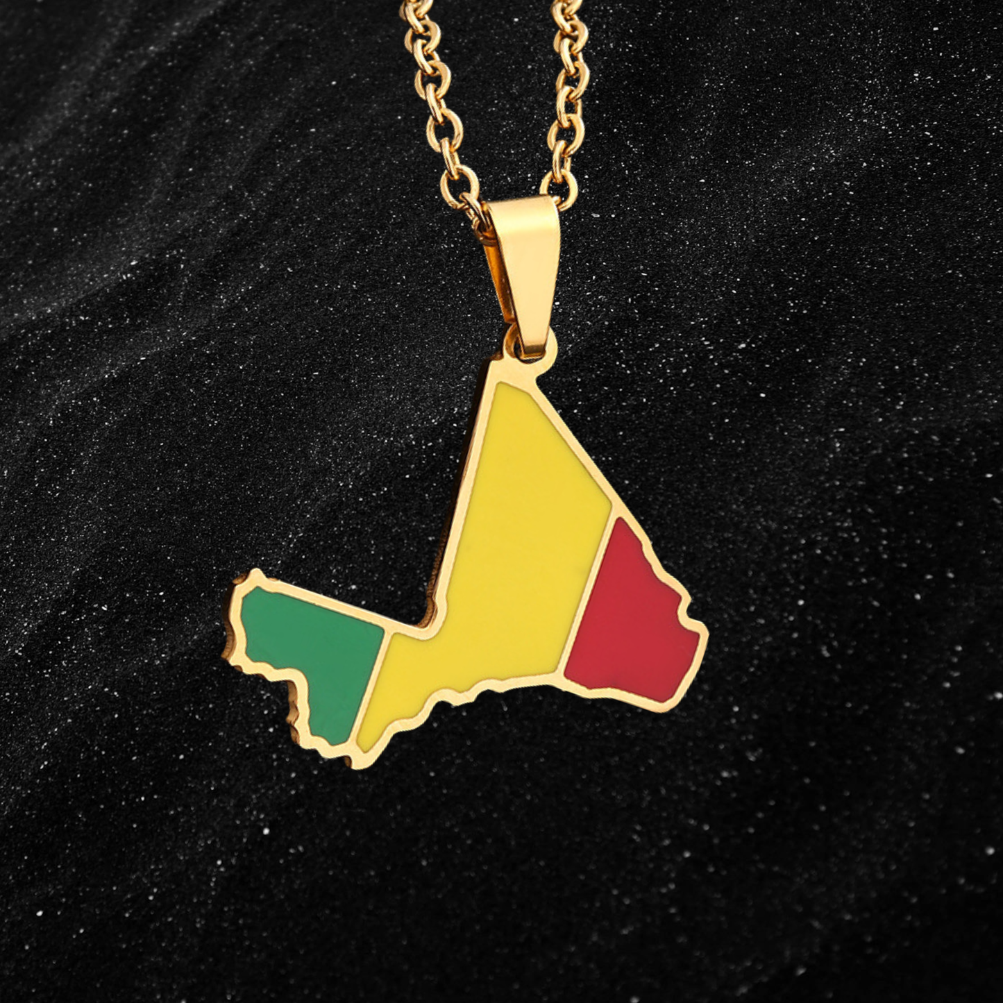 Mali Map Necklace With Colored Flag