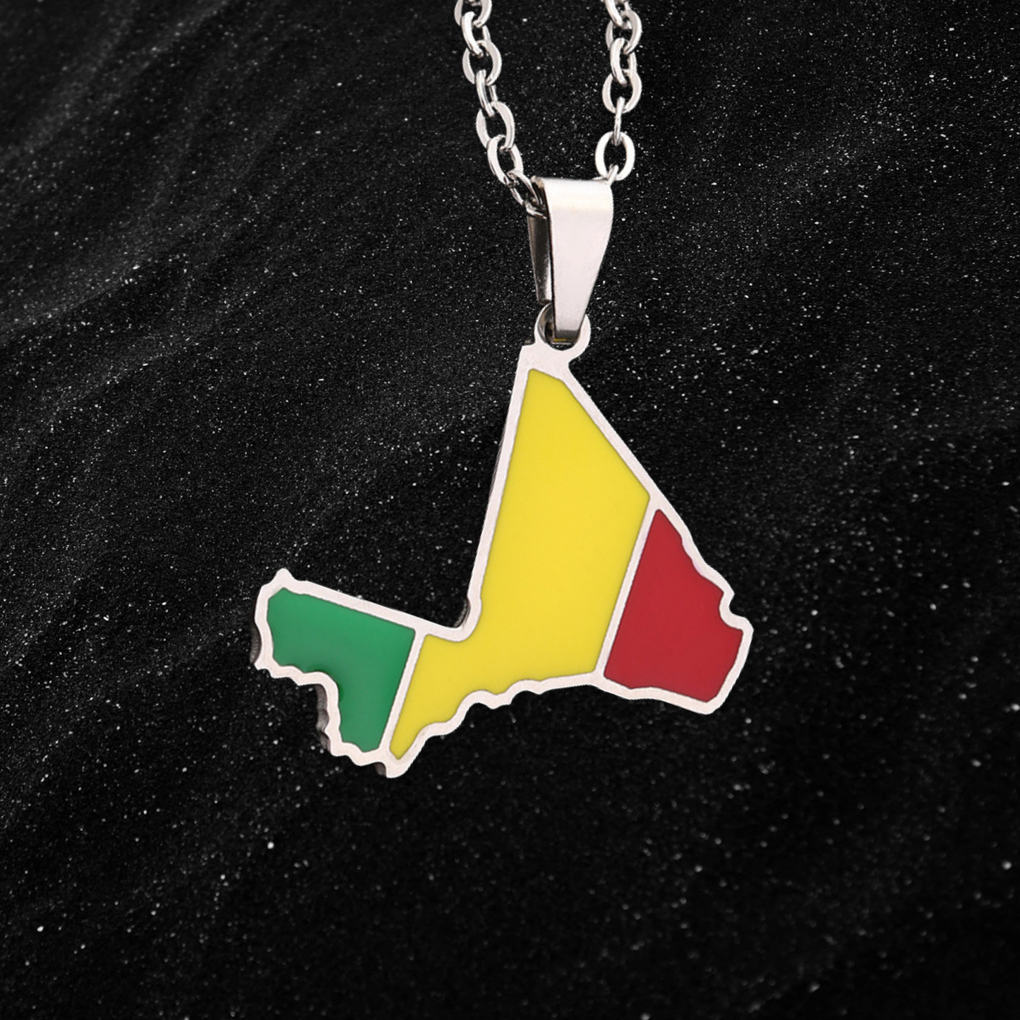Mali Map Necklace With Colored Flag