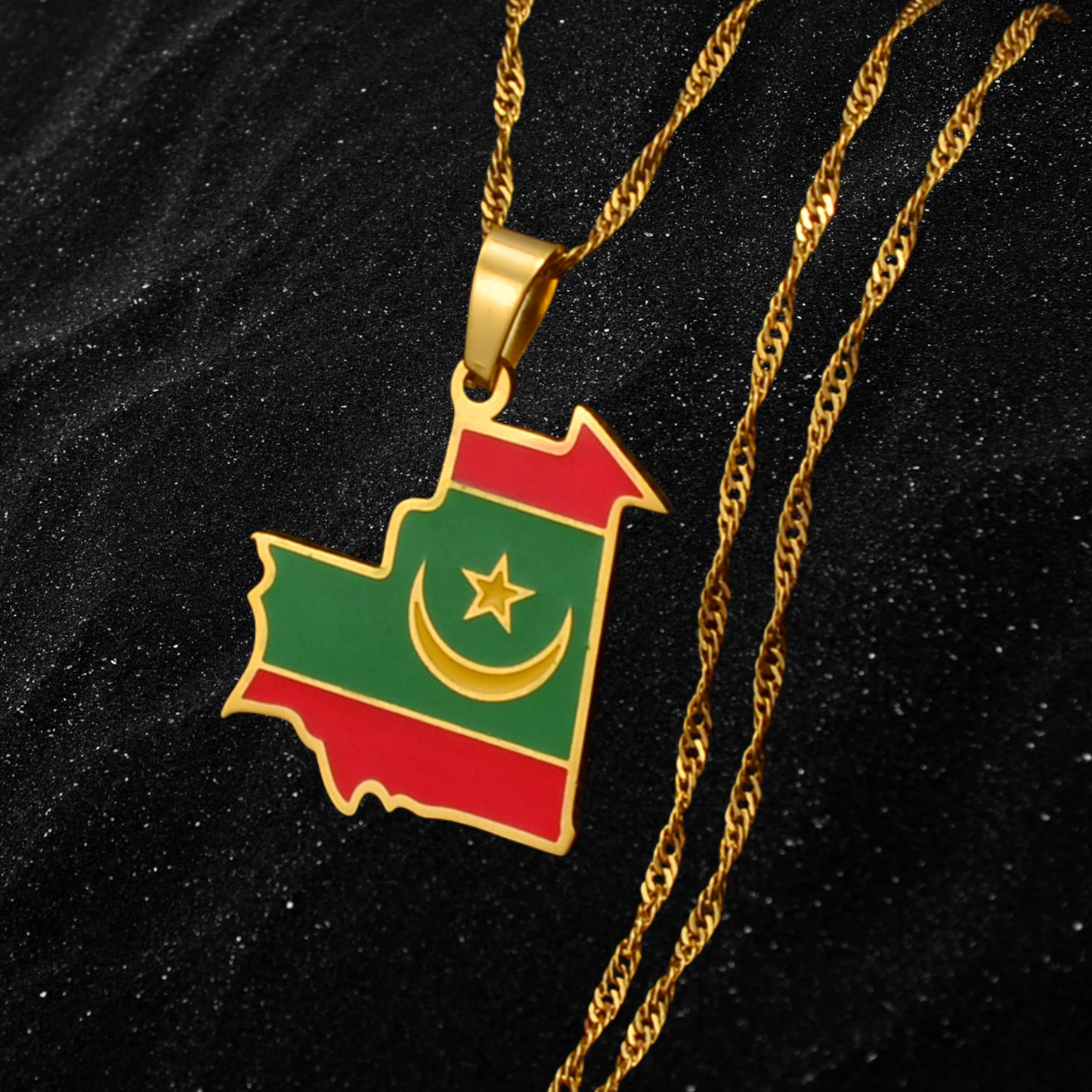 Mauritania Map Necklace With Colored Flag