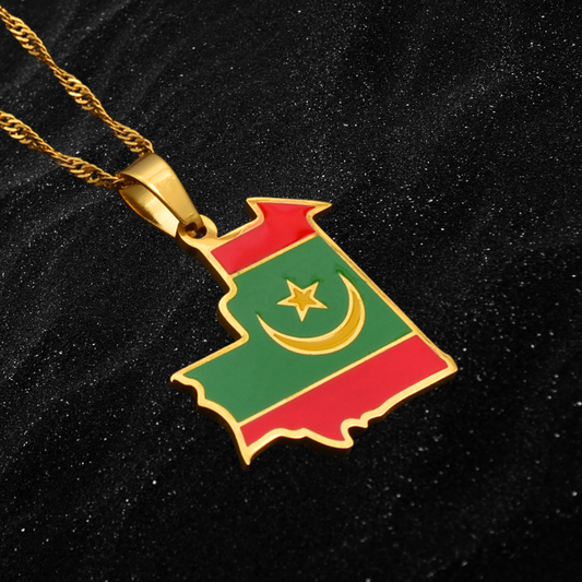 Mauritania Map Necklace With Colored Flag