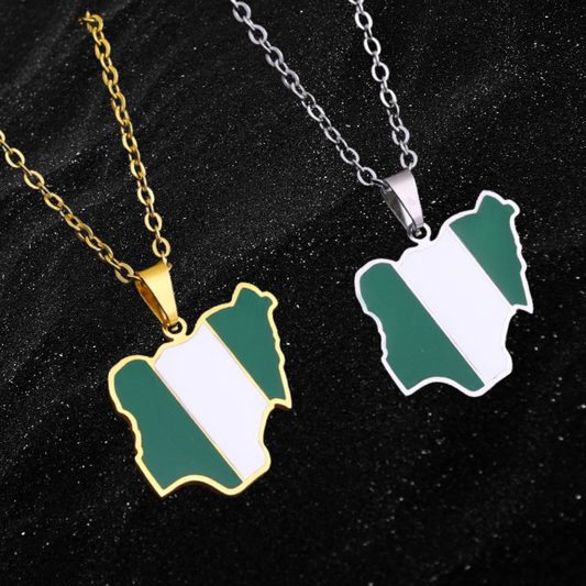 Nigeria Map Necklace With Colored Flag
