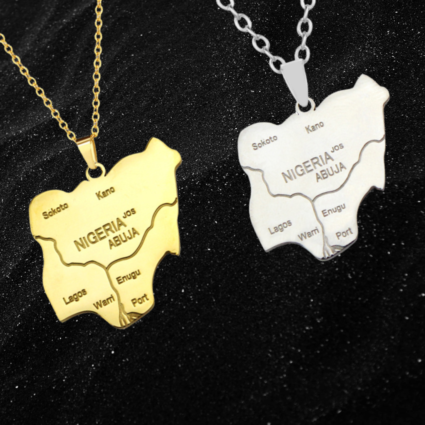 Nigeria Map Necklace With City Names
