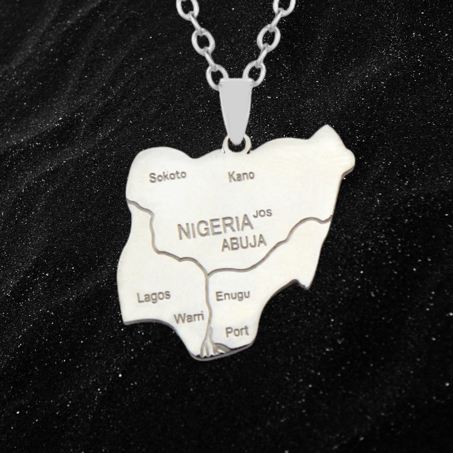 Nigeria Map Necklace With City Names