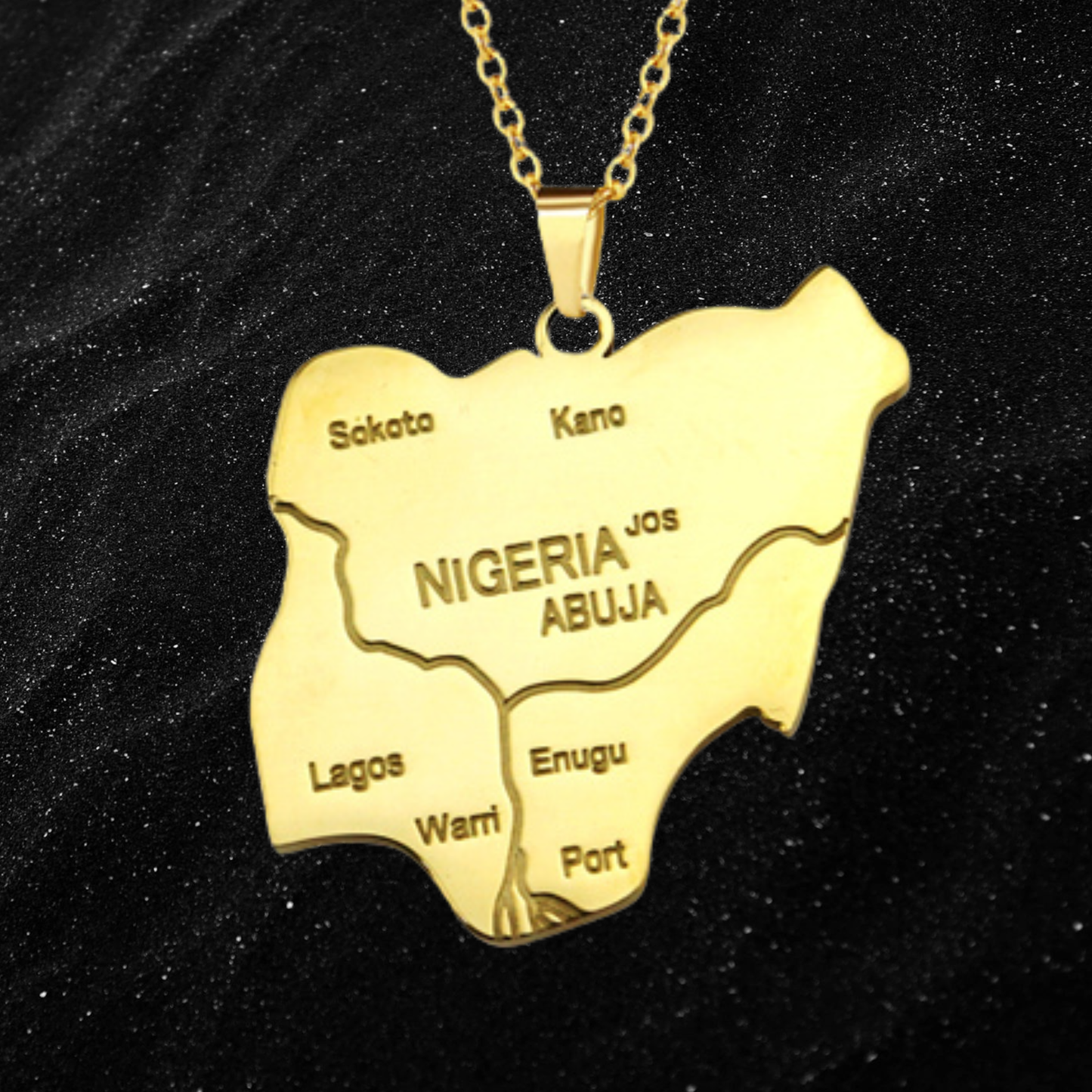 Nigeria Map Necklace With City Names