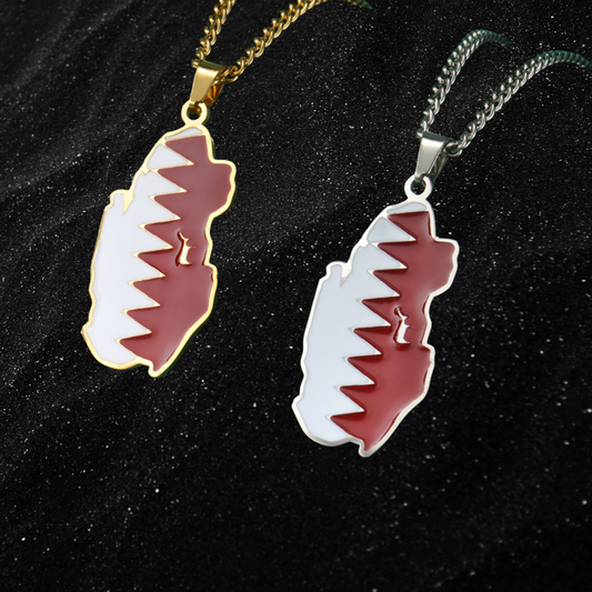 Qatar Map Necklace With Colored Flag