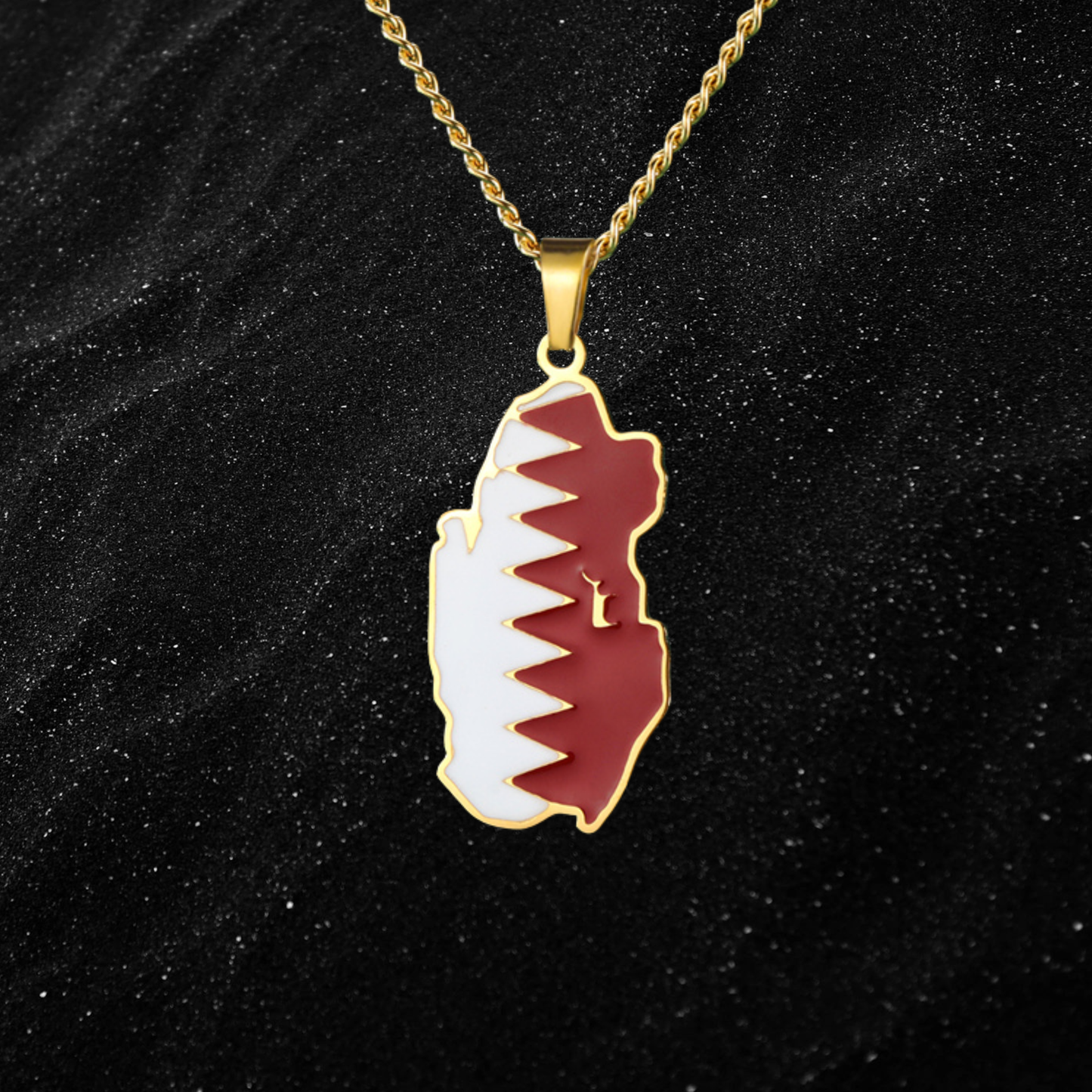 Qatar Map Necklace With Colored Flag