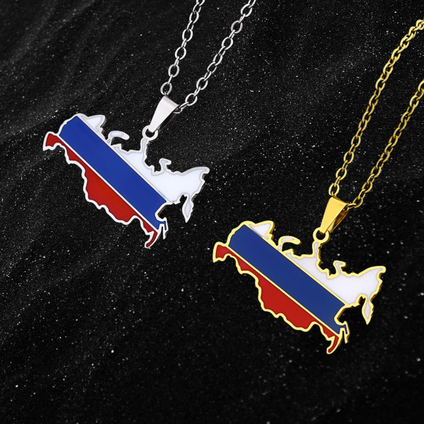 Russia Map Necklace With Colored Flag