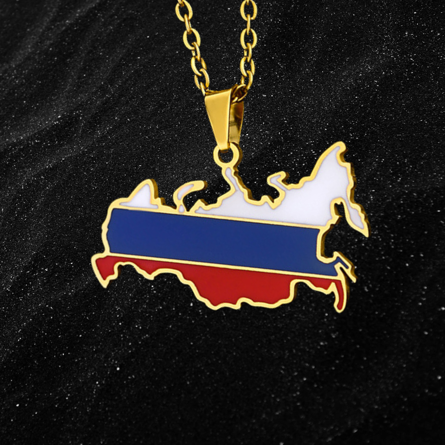 Russia Map Necklace With Colored Flag