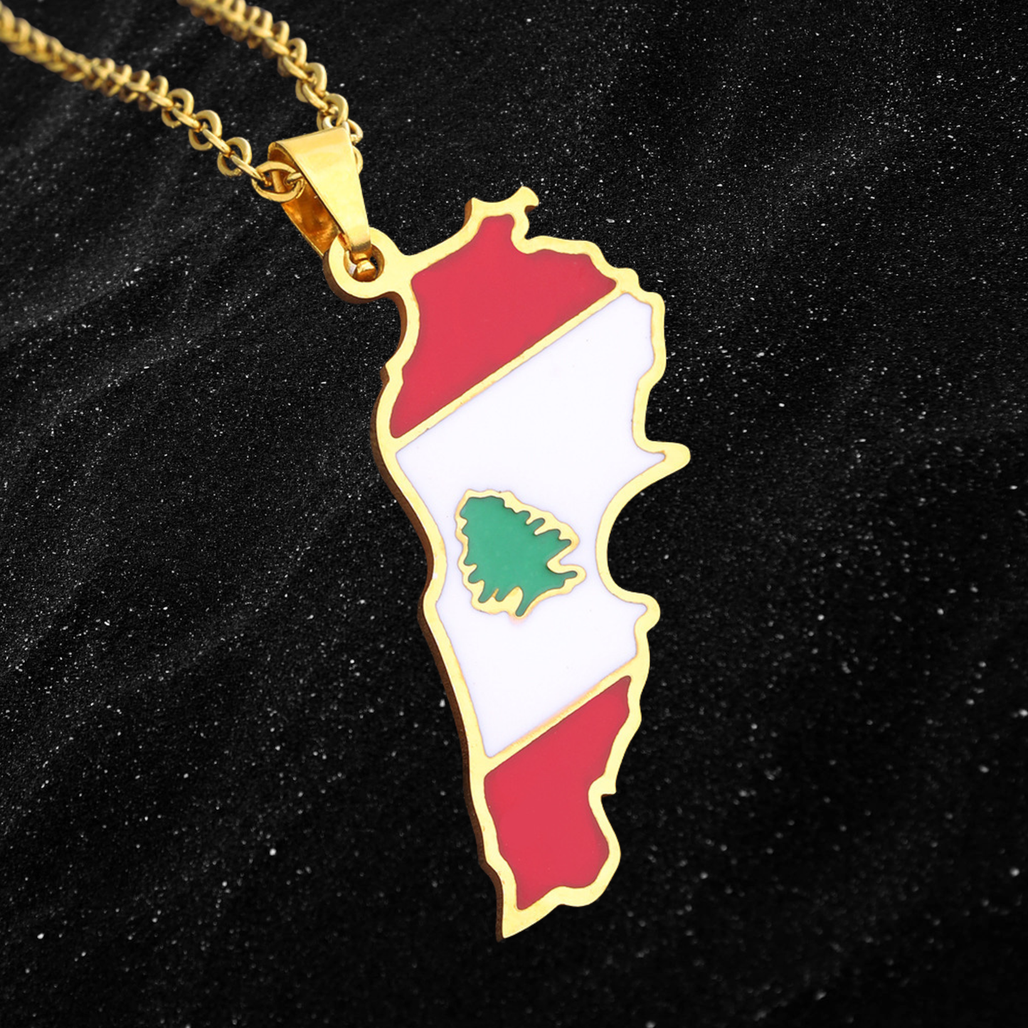 Lebanon Map Necklace With Colored Flag