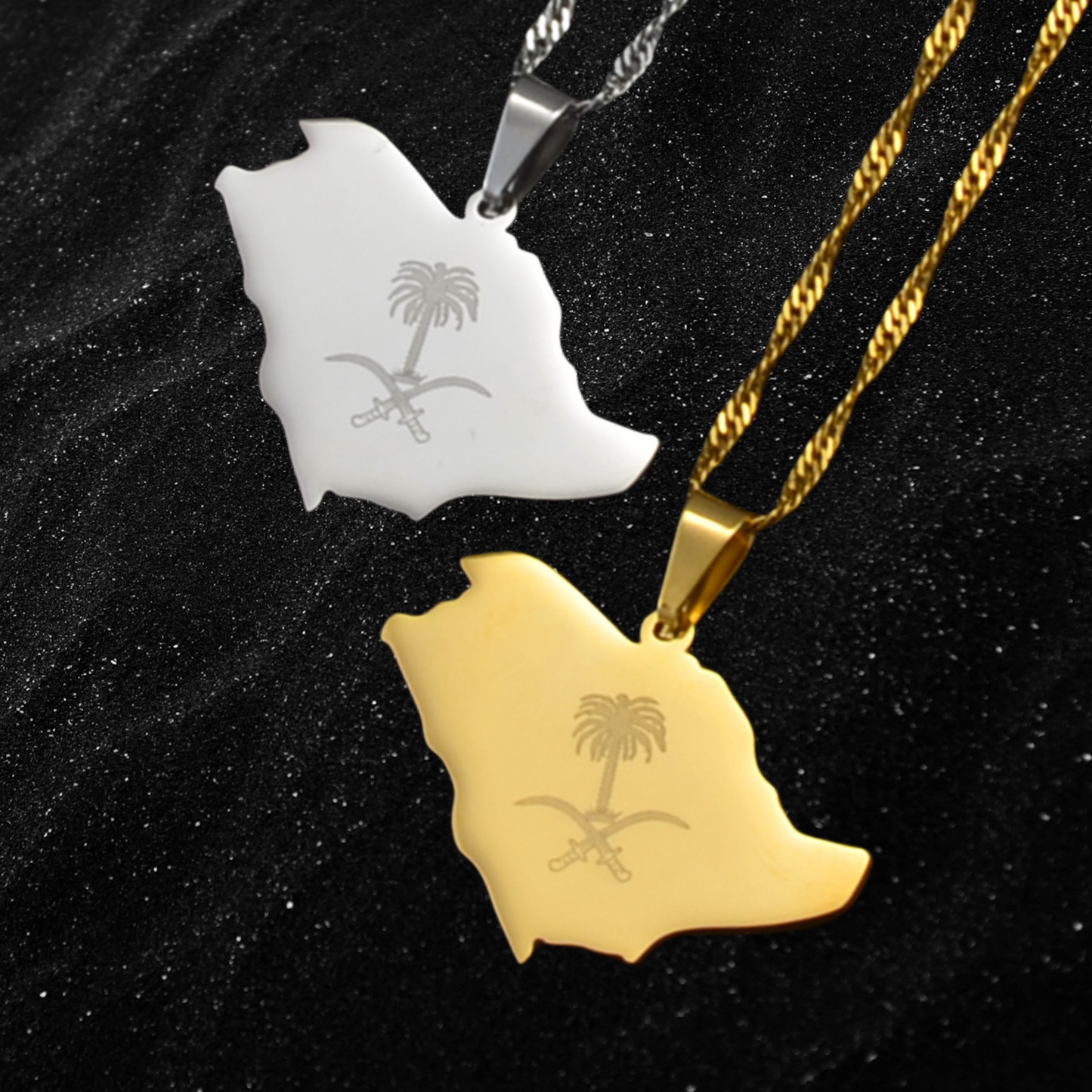 Saudi Arabia Map Necklace with National Coat of Arms