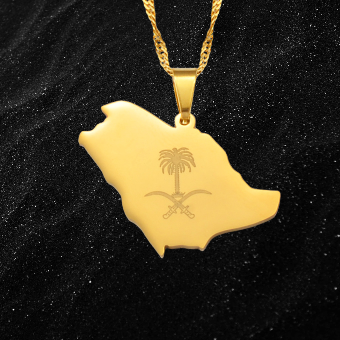 Saudi Arabia Map Necklace with National Coat of Arms