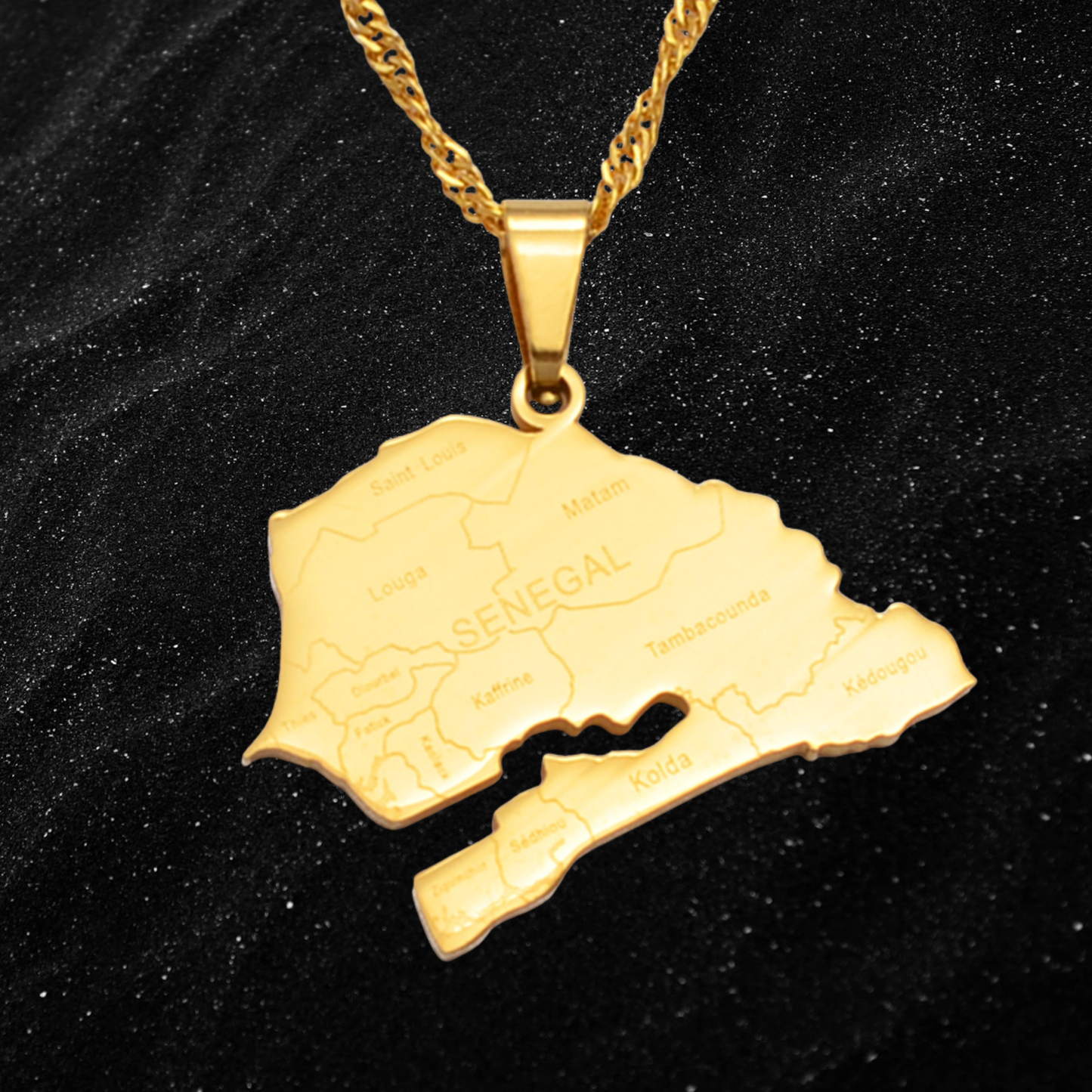 Senegal Map Necklace With City Names