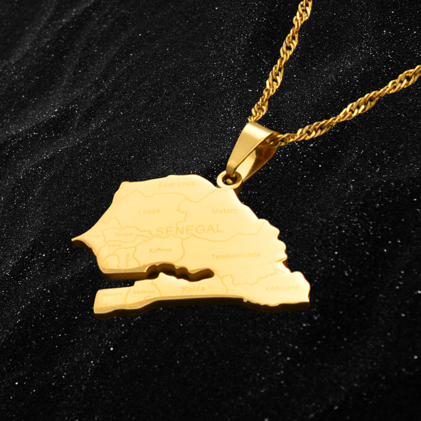 Senegal Map Necklace With City Names